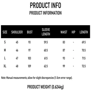 Comprehensive size chart detailing measurements for women's tailored blazer with waist tie design