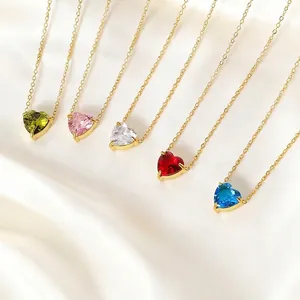 Roestvrij Stalen Hart Hanger Ketting Zirkonia Verguld Minimalistische Romantische Sieraden Accessoire Voor Vrouwen