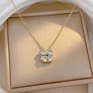Magnetic Four-Leaf Clover Heart Pendant Necklace For Women Titanium Steel Zirconia Clavicle Chain Jewelry Anniversary Gift