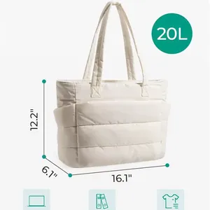 Grote gewatteerde draagtas 20L voor reizen en laptop, stijlvol gebroken wit design