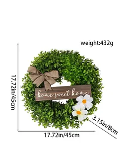 Detail view of the green artificial wreath showing its size and weight measurements.