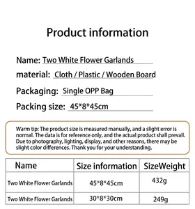 Specification chart with size and weight for artificial white flower Christmas wreath