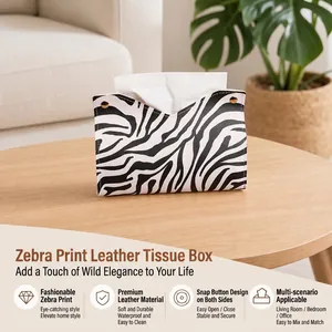 Porte Boîte À Mouchoirs En Cuir PU Motif Zèbre Étui À Serviettes Pliable Ouverture En V Boutons Métalliques Décor Maison Voiture