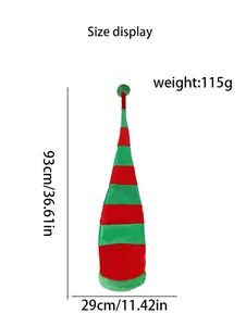 Detailed size and weight specifications for the red and green striped Christmas elf hat.