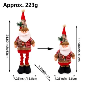 Detail showing the adjustable height measurements of the retractable Santa Claus doll