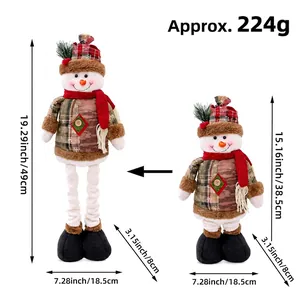 Telescopic Christmas snowman plush doll with plaid patterns for festive holiday decor.