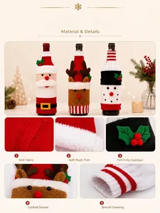 Detailansicht festlicher gestrickter Weihnachtsweinflaschenhüllen mit Weihnachtsmann
