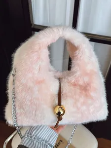 Mode Damen Plüsch Kunstpelz Beuteltasche Geflecktes Hirschmuster Kette Schulter Umhängetasche Goldener Ball Anhänger Herbst Winter