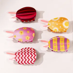 Set aus niedlichen 8 cm PVC Kaninchenohr-Haarklammern mit bunten Blumen- und Streifenmustern