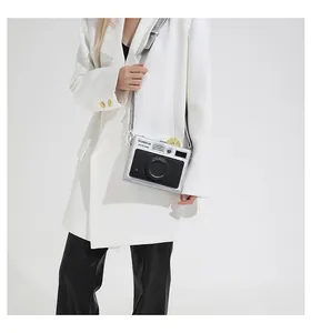 Vintage silver camera shaped crossbody bag for women fashion novelty style detail