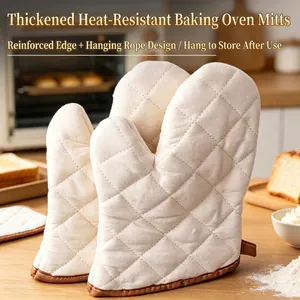 Quilted Cotton Oven Mitts Heat Resistant Thickened Kitchen Baking Cooking Gloves With Hanging Loop For Microwave BBQ