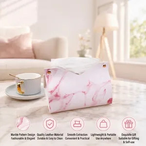 Housse De Boîte À Mouchoirs En Cuir PU Motif Marbre Imperméable Ouverture En V Pliable Organisateur Pour Maison Voiture Bureau