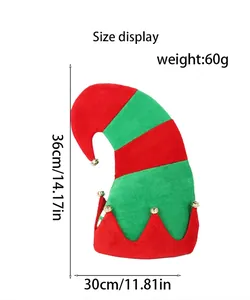 Detailed size information for the red and green striped Christmas elf hat with bells