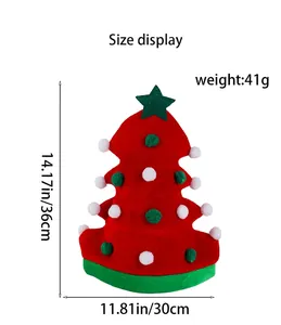 Chapeau de fête en peluche en forme de sapin de Noël avec pompons et mesures détaillées