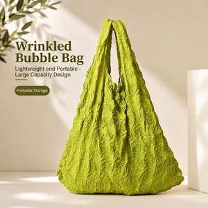 Popcorn Texture Shopping Bag Elastic Stretchy Handbag Bubble Pattern Foldable Tote Large Capacity Portable Eco Friendly