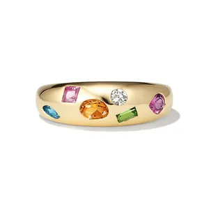 Luxus 925 Sterlingsilber Bunte Zirkonia Kuppelring Für Damen 18K Vergoldet Mikro Einlage Mode Schmuck Fingerring