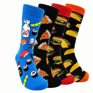 Chaussettes Mi-Mollet pour Femmes à Motif Alimentaire de Personnalité Mode Polyester Respirant Sushi Pizza Hamburger Taco Chaussettes Amusantes