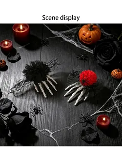 Skeleton hand hair clips with gothic flowers for Halloween party costumes decorations