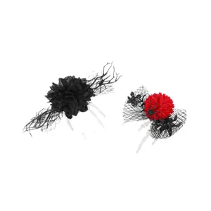 Halloween skeleton hand hair clips with black and red flowers for spooky party decor