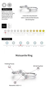 Detailansicht der Moissanit-Graduierungstabelle und des S925-Sterlingsilberrings