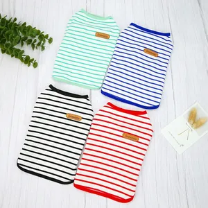 Casual Striped Pet Dog Vest Summer Thin Breathable Cotton Dog Clothes For Teddy Small Medium Dogs With Leather Patch