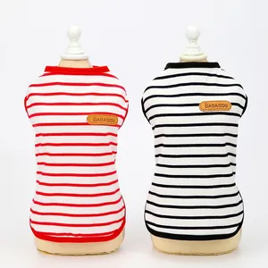 Detail of summer thin cotton pet vests with classic red and black stripe patterns
