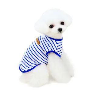 Blue and white striped summer dog vest for small pets like Teddy and Bichon Frise