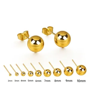 Pendientes de bola de acero inoxidable dorado en tamaños diversos de 2mm a 10mm