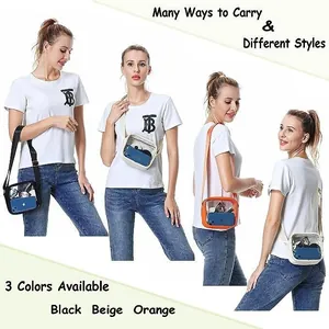 Waterproof transparent PVC crossbody bag shown in black beige and orange on models