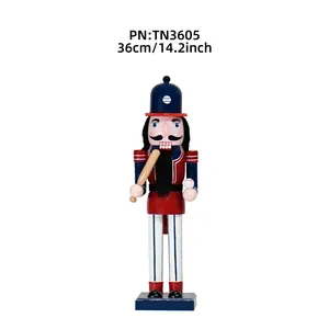 Traditional 36cm wooden baseball player nutcracker figurine for home desk decor