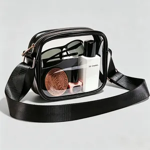 Clear PVC Crossbody Bag Waterproof Stadium Approved Messenger Bag With Adjustable Strap Transparent Travel Storage Pouch