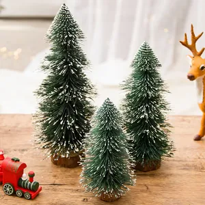 Mini Pagode Vormige Kerstboom Geflokt Besneeuwd Tafelornament Niet-geweven Stof Kleine Pijnboom Ceder Boom Voor Thuis Tafel Venster Kerstversiering