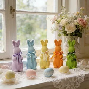 Ensemble de figurines de lapin de Pâques floquées colorées pour décoration de fête