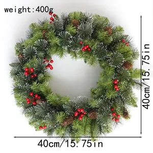 Detailed dimensions of 15.75-inch Christmas wreath with berries and pine cones
