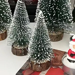 Mini Künstlicher Weihnachtsbaum Schneebeflockte Zeder Ornamente Mit Holzsockel Für DIY Feiertag Schreibtisch Dekoration