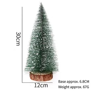 30cm mini tabletop artificial pine Christmas tree with snow tips and wooden base
