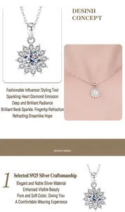 Detailaufnahme der S925 Silber Sonnenblume Halskette mit Moissanit-Akzenten.
