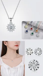 Detailansicht der S925 Silber Sonnenblumen Halskette mit bunten Moissanit Steinen