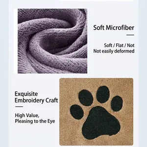 Close-up detail of soft microfiber texture and exquisite paw print embroidery on pet towel