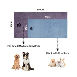 Absorbent microfiber pet bath towels in two sizes for small and medium dogs and cats