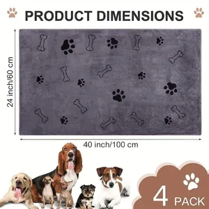 Quick-dry absorbent microfiber pet bath towel with paw prints, size 40x24 inches