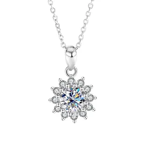 Elegante Halskette mit Sonnenblumen-Anhänger aus S925 Silber und Moissanit-Stein