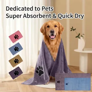 Super absorbent microfiber quick-dry pet bath towel for dogs and cats with paw prints