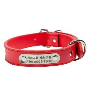 Collare identificativo in pelle rossa per cani e gatti con targhetta personalizzabile