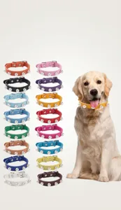 Colorful PU leather dog collars with pearl mushroom rivets in 16 assorted colors