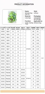 Detailed specification table for various styles of green cotton rope dog chew toys and toy sets