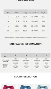 Comprehensive size chart and shipping box specifications for PU rivet pet collar