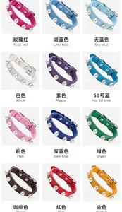 Overview of PU leather pet collars featuring pearl rivets in twelve vibrant color options