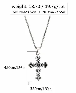 Detailed view of vintage gothic cross pendant with measurements in cm and inches