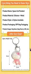Cute pink astronaut cat keychain with PVC doll and 5cm dimensions for bag charm